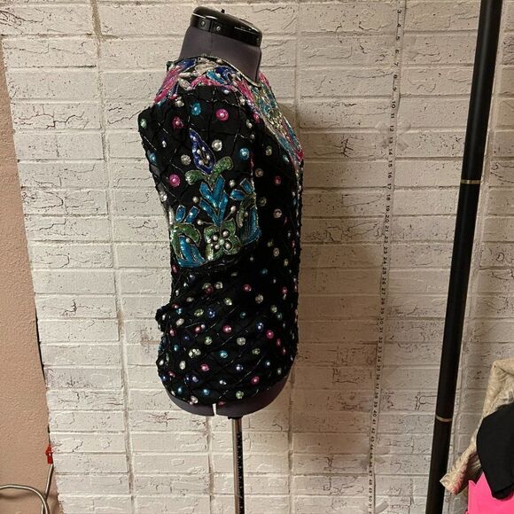 Vintage Sweelo Sequined Party Cocktail Black Pink Top Small - Picture 5 of 14